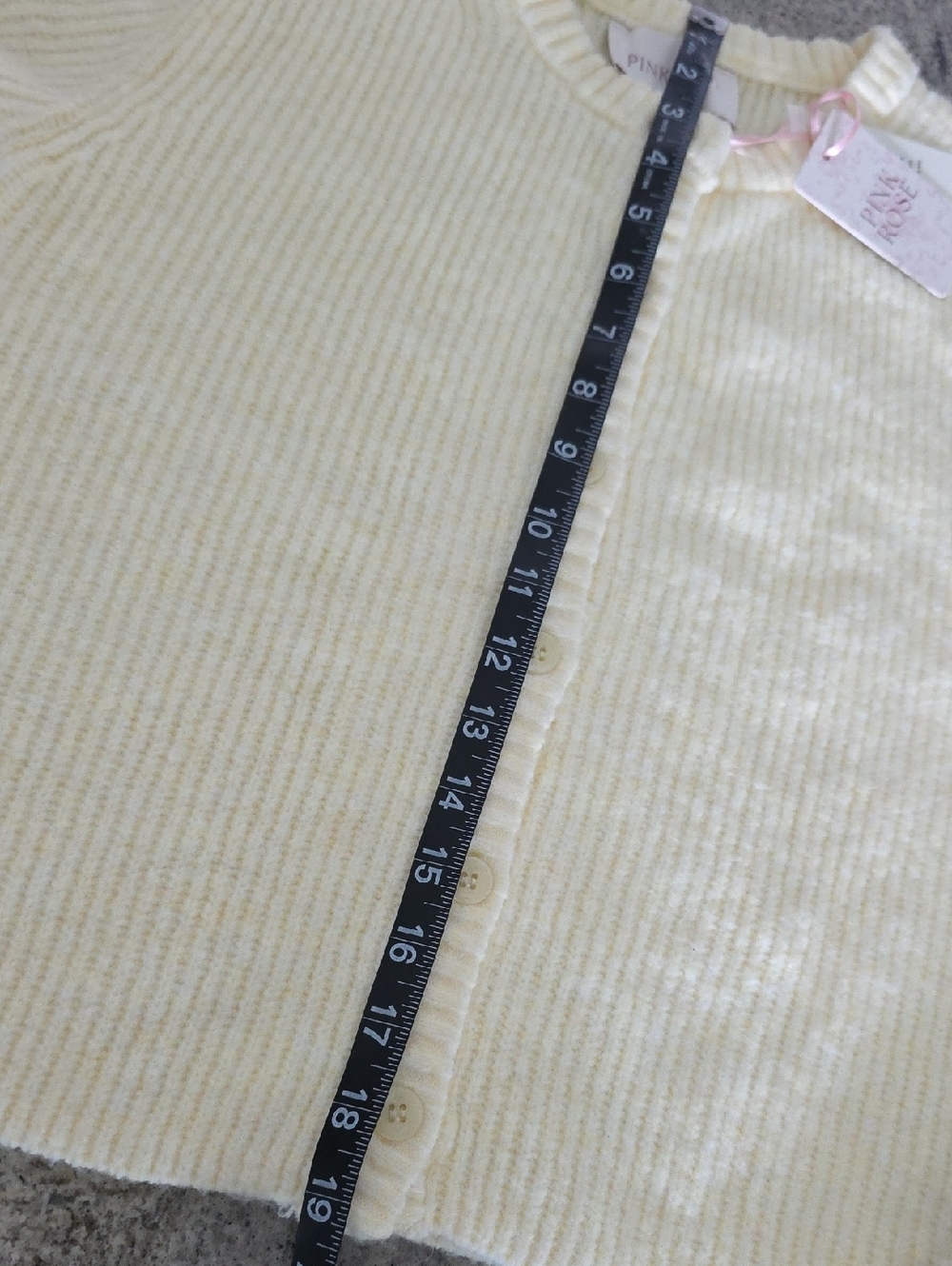 NWT...Pink Rose Short-Sleeve Knit Cardigan in Soft Pale Yellow - Picture 7 of 9